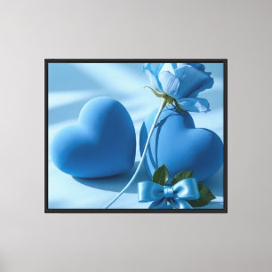 oft Blue Hearts & Rose Romantische Elegante Wandku Leinwanddruck