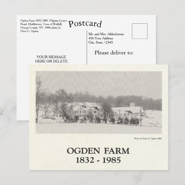 Ogden Farm 1832-1985 Stadt Wallkill New York Postkarte (Vorne/Hinten)