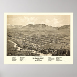Ogden, UT Panoramablick Karte - 1875 Poster