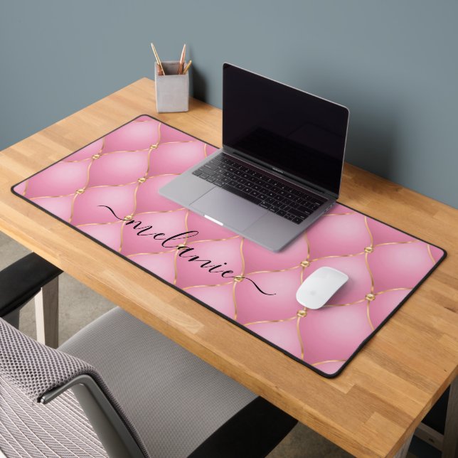 Ogee Gold Diamond Tufted Light Pink Individuelle N Schreibtischunterlage (Büro 2)