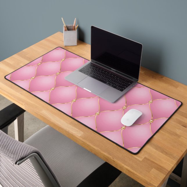 Ogee Gold Diamond Tufted Light Pink Schreibtischunterlage (Büro 2)