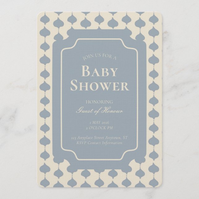 Ogee Stripe Geometric Gender Neutral Beige Blue Einladung (Vorderseite)