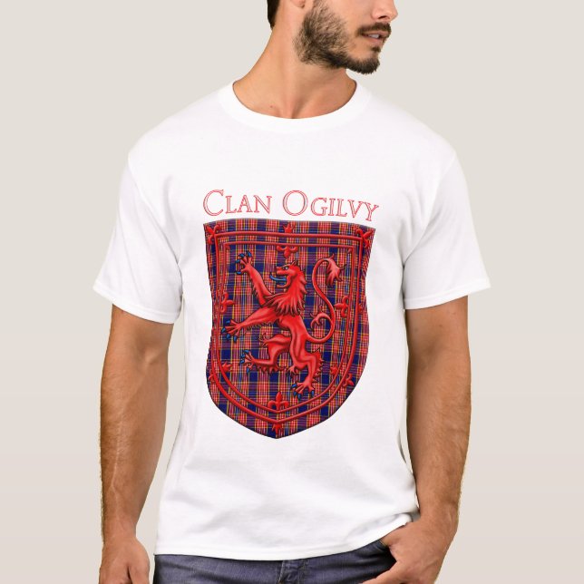 Ogilvy Tartan Scottish Kariert Lion Rampant T-Shirt (Vorderseite)