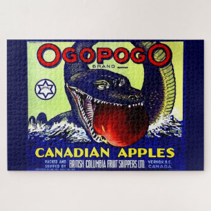 Ogopogo Kanadischer Äpfel Obstkaffee-Etikett