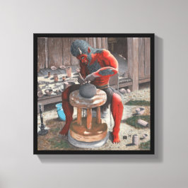 Ogre mit Potter Wheel Fantasy Art Canvas Print Leinwanddruck