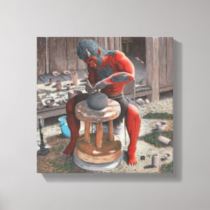 Ogre mit Potter Wheel Fantasy Art Canvas Print Leinwanddruck