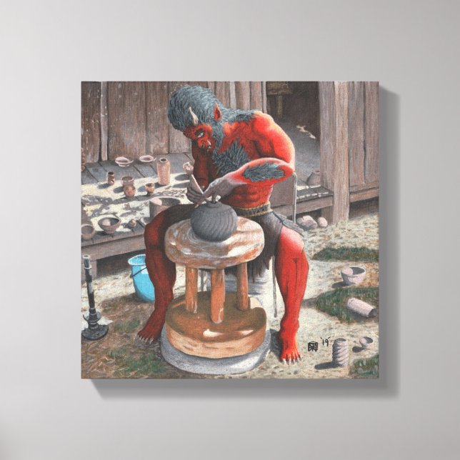 Ogre mit Potter Wheel Fantasy Art Canvas Print Leinwanddruck (Vorderseite)