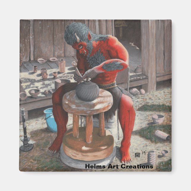 Ogre mit Töpferrad-Fantasie Art Button Magnet (Vorne)