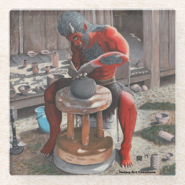 Ogre mit Töpferrad-Fantasie Art Glass Untersetzer (Vorderseite)