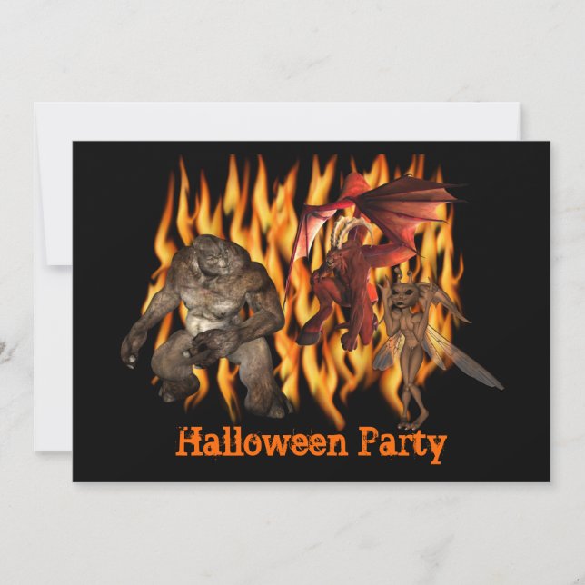 Ogre Monsters Flames Halloween Invitation (Devant)