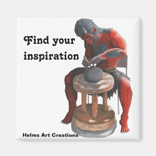 Ogre Spinning Pottery Wheel Fantasy Button Magnet