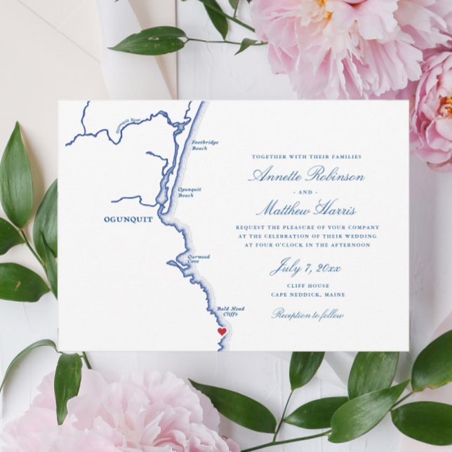 Ogunquit Maine Elegant Navy Map Wedding Einladung (Von Creator hochgeladen)