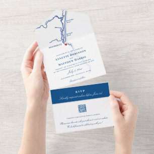 Ogunquit Maine Karte Elegante Navy Hochzeit
