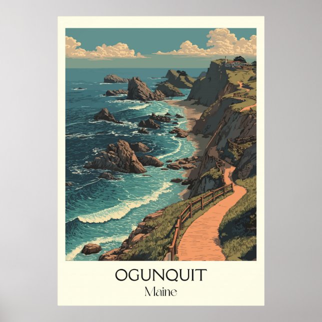 Ogunquit Maine Vintage Küstenstraße Poster (Vorne)