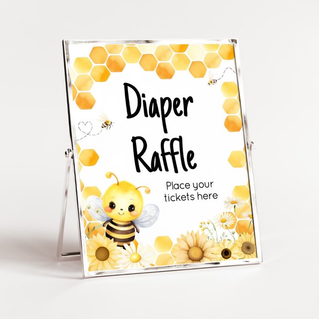 Oh Babee Bee Baby Dusche Windel Raffle Poster (Oh Babee Baby Shower Diaper Raffle Sign)