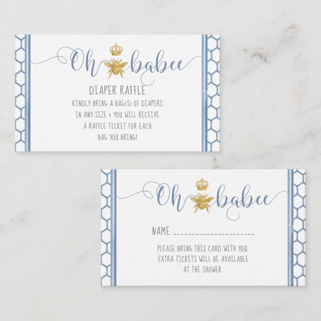 Oh Babee Bee Crown Blue Gold Baby Diaper Raffle Visitenkarte (Vorne/Hinten)