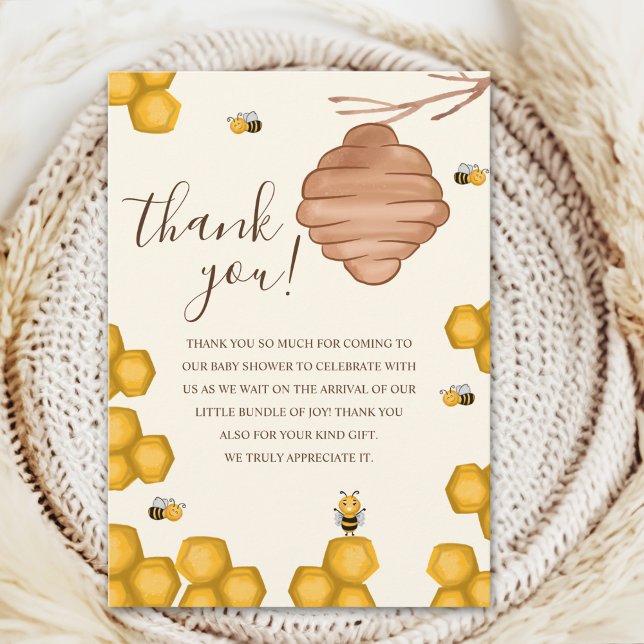 Oh Babee Bee Themed Neutral Baby Shower Dankeskarte (Von Creator hochgeladen)