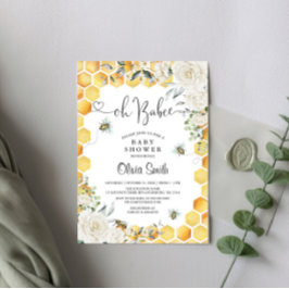 Oh BaBee Bee White Floral Baby shower Invitation