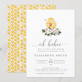 Oh Babee Watercolor Bee Yellow Floral Baby Dusche Einladung
