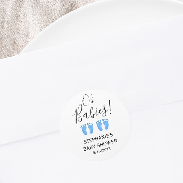 Oh Babies Blue Feet Twins Baby Dusche Runder Aufkleber (Von Creator hochgeladen)