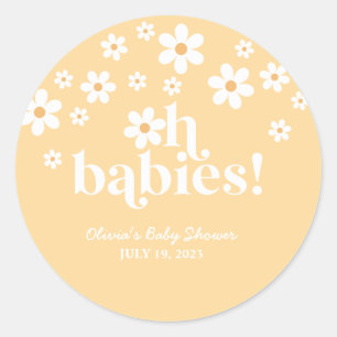 Oh Babies boho Daisy gelbe Zwillinge Baby Shower Runder Aufkleber