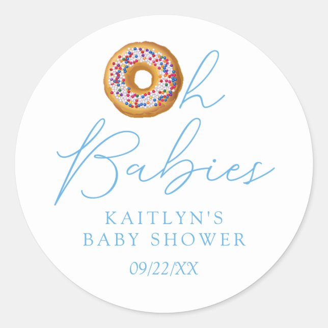 Oh Babies Donut Sprinkle Twin Boys Baby Dusche Runder Aufkleber (Vorderseite)