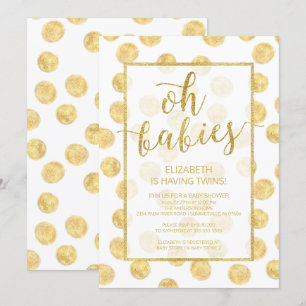 Oh Babies ! Gold Dots Twins Baby shower Invitation
