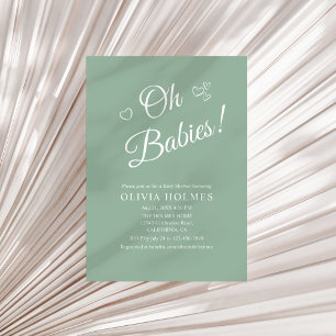 Oh Babies Salbeigrüne Zwillinge-Baby-Shower-Einlad Einladung