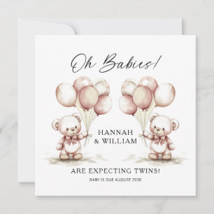 Oh Babies Twins Niedliche Aquarellbären Babydusche Ankündigung