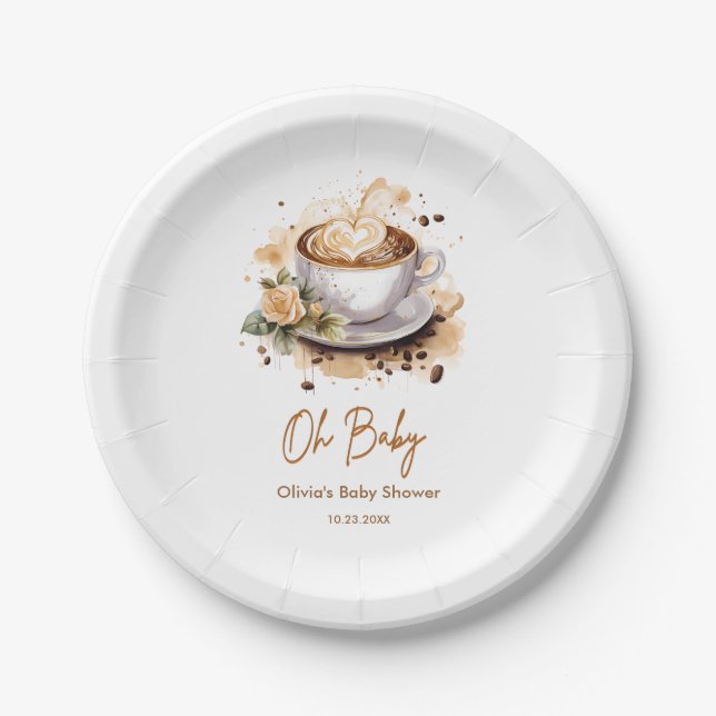 Oh Baby A Baby Braut Brown Coffee Baby Dusche Pappteller (Vorderseite)