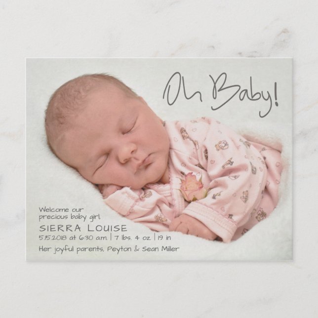 Oh, Baby! Ankündigung der Geburt des modernen Foto Postkarte (Vorderseite)