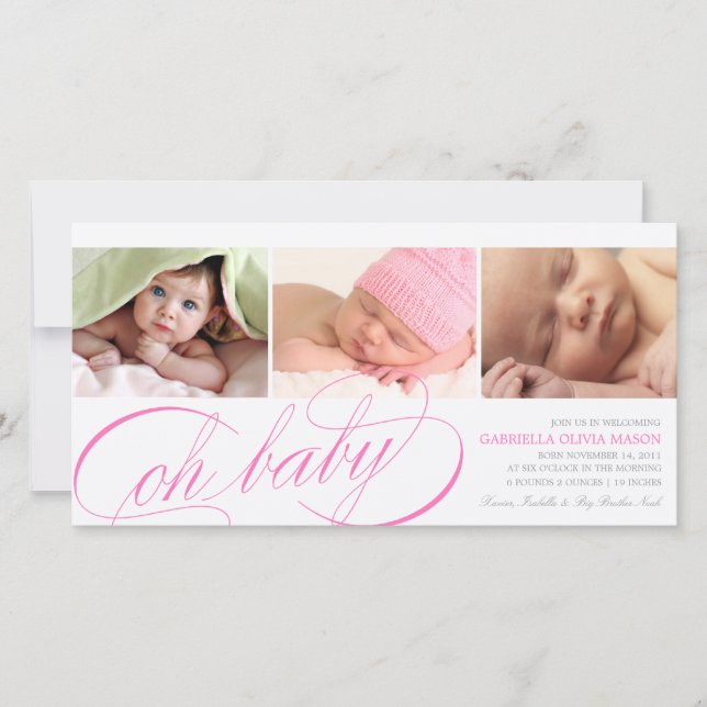 Oh Baby | Ankündigung von Pink Script Birth (Vorderseite)