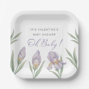 Oh Baby Aquarell-Iris Blumenmuster Lila Lavendel Pappteller