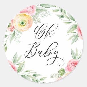 Oh Baby Aquarell-Ranunkel-Blumen Baby Shower Runder Aufkleber