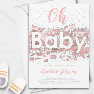 Oh Baby Aquarell Rosa Babyparty Einladung