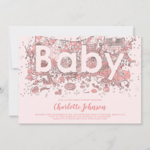 Oh Baby Aquarell Rosa Babyparty Einladung