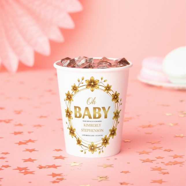Oh Baby Aquarell-Roségold-Baby-Party Pappbecher (Insitu)
