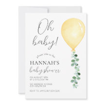 Oh Baby, Baby Dusche Einladung, gelber Ballon