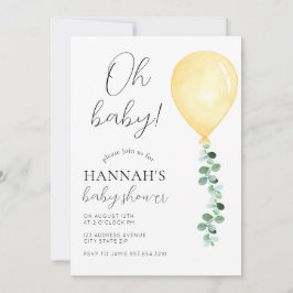 Oh Baby, Baby Dusche Einladung, gelber Ballon Einladung