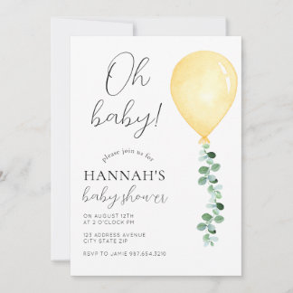 Oh Baby, Baby Dusche Einladung, gelber Ballon Einladung