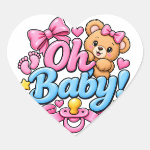 Oh Baby! Baby Shower Feier Design Herz-Aufkleber