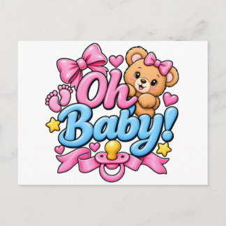 Oh Baby! Baby Shower Feier Design Postkarte
