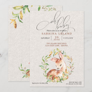 Oh, Baby! Babydusche Deer & Fawn in Leafy Kranz Einladung