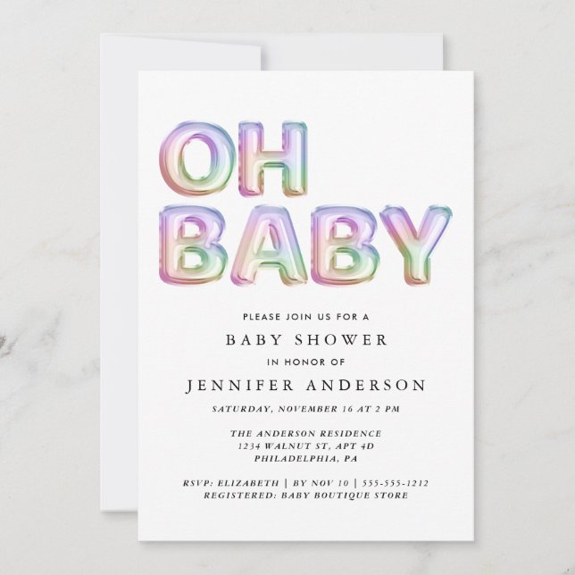 Oh Baby Balloons Douche Invitation (Devant)