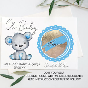 Oh Baby Bär Junge Baby Shower DIY Kratzkarte Ankündigungspostkarte