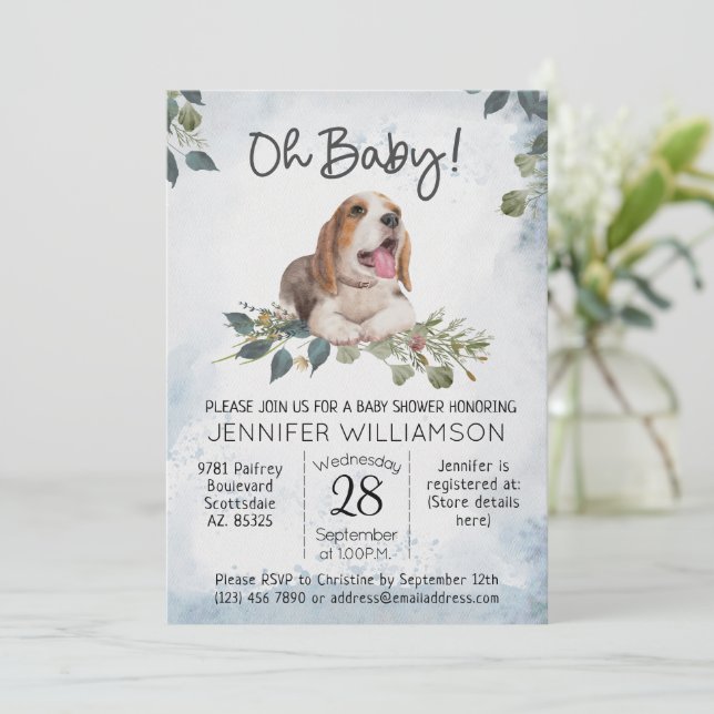 Oh, Baby! Beagle Puppy Dog Babydusche Einladung (Stehend Vorderseite)