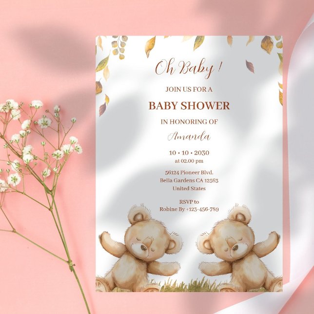 Oh Baby Bear Sleep Niedliche Herbstlaube Babydusch Einladung (Von Creator hochgeladen)