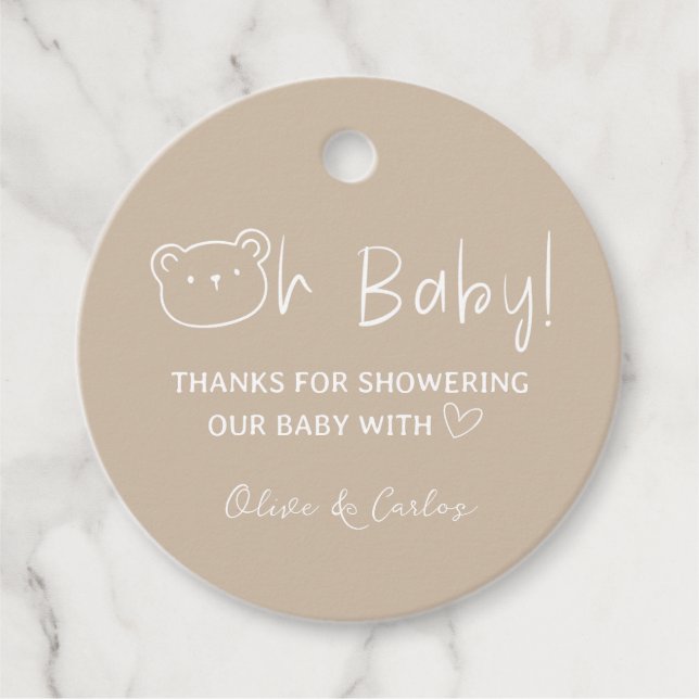 Oh Baby Bear und Herz Danke Baby Dusche Geschenkanhänger (Vorderseite)
