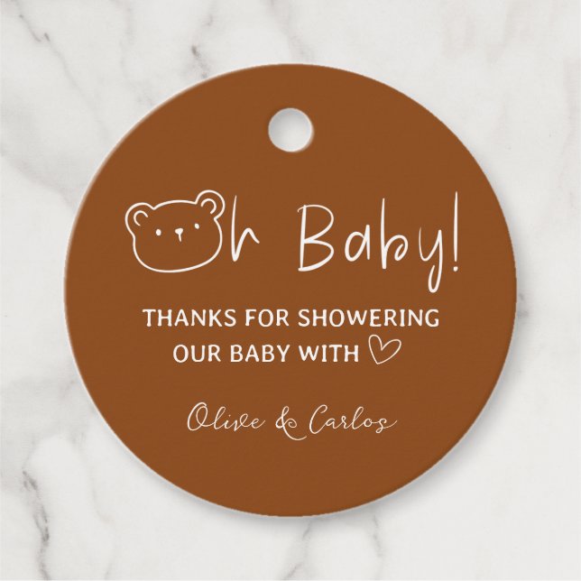Oh Baby Bear und Herz Danke Baby Dusche Geschenkanhänger (Vorderseite)