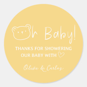 Oh Baby Bear und Herz Danke Baby Dusche Runder Aufkleber